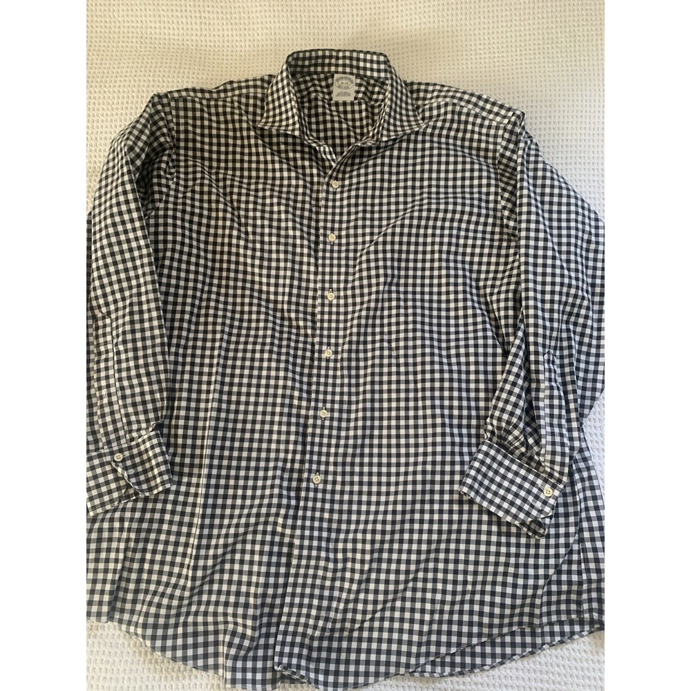 Brooks Brothers, Men's 18 34  Black White Check,  Non Iron